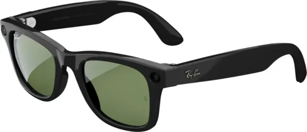 Ray-Ban Meta - Wayfarer glasses with Meta AI, Audio, Photo, Video Compatibility - Green Lenses (Refurbished) - Shiny Black
